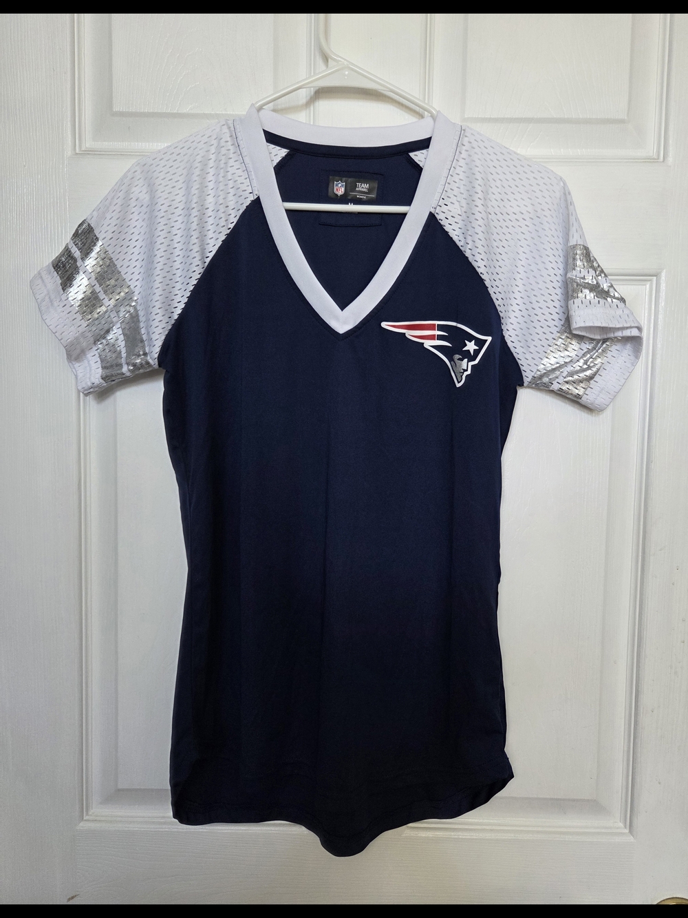 NFL Women's Navy Blue and White New England Patriots Jersey